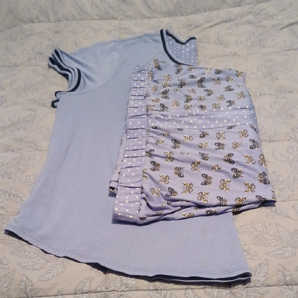Cuddl Duds Women's 2XP Light Blue Pajama Set with Butterfly Print